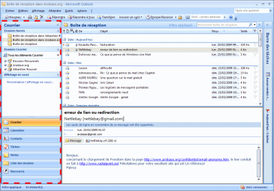 Volet de navigation d'Outlook