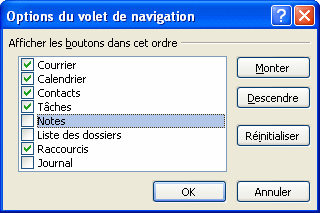 Options du volet de navigation