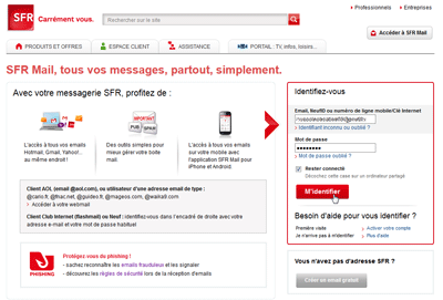 Identification webmail SFR