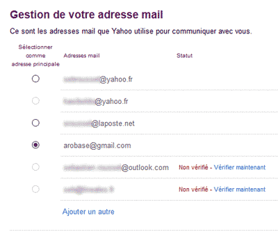 Gestion des adresse mail Yahoo