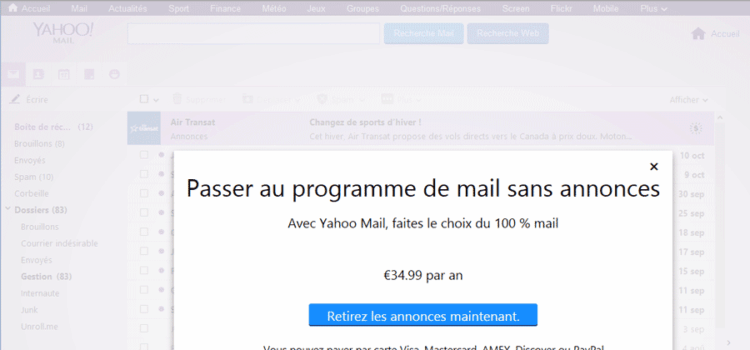 Yahoo Mail sans publicité