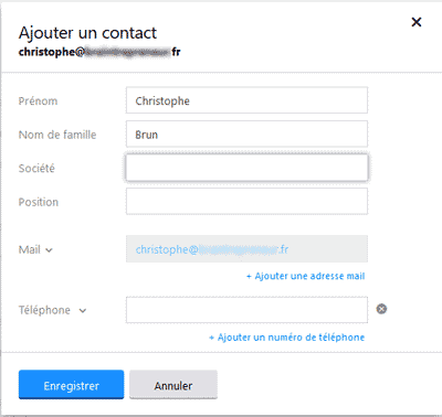 Fiche contact Yahoo Mail