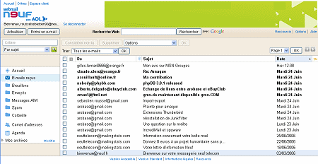 La version lite du webmail Neuf Telecom