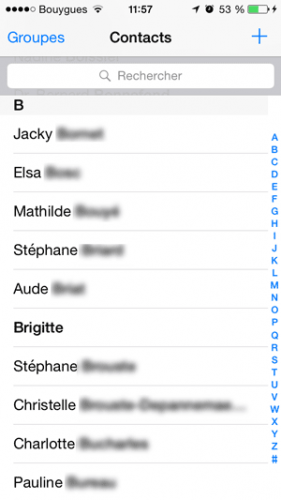 Liste des contacts