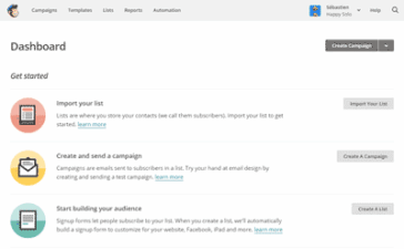 Tableau de bord MailChimp