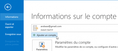 Ajout compte dans Outlook