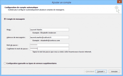 Adresse et mot de passe Outlook.com