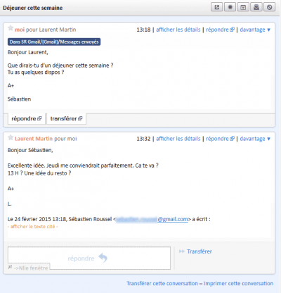 Conversation et champ Réponse rapide