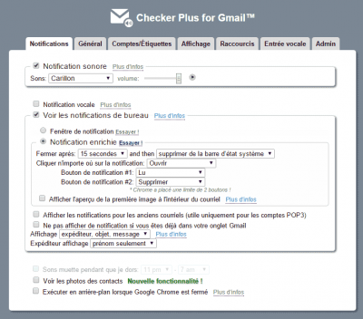 Paramètres Checker Plus