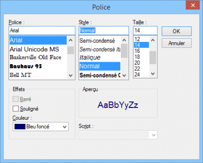 Choix de la police, de la taille et de la couleur