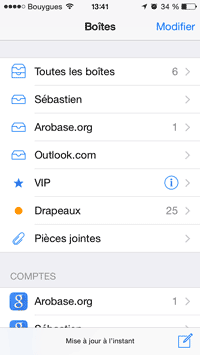 Liste des boîtes - Mail iOS