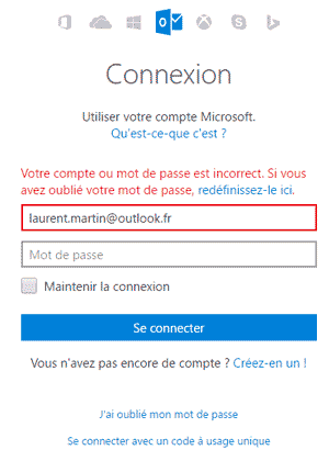 Impossible de se connecter à Outlook.com