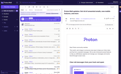 Interface de ProtonMail