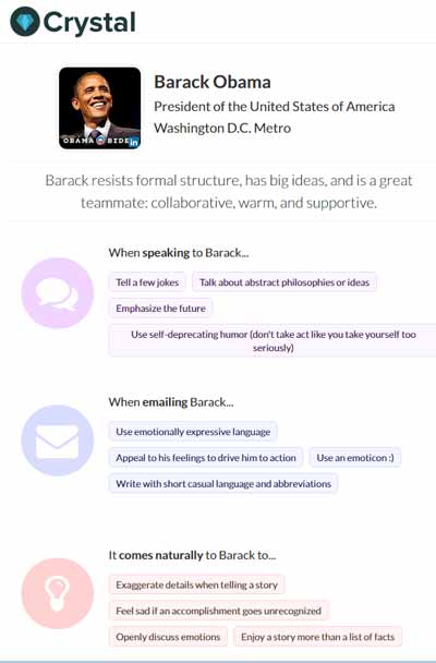 Le profil Crystal de Barack Obama