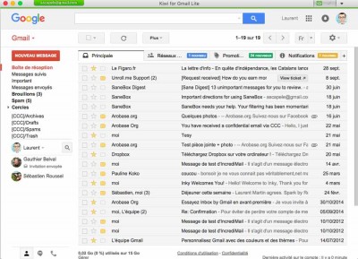 L'intefrace de Kiwi for Gmail