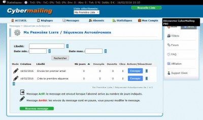 L'interface de CyberMailing