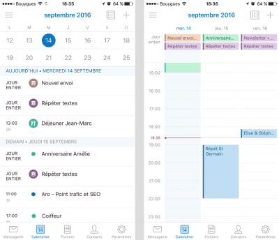 Calendrier app Outlook