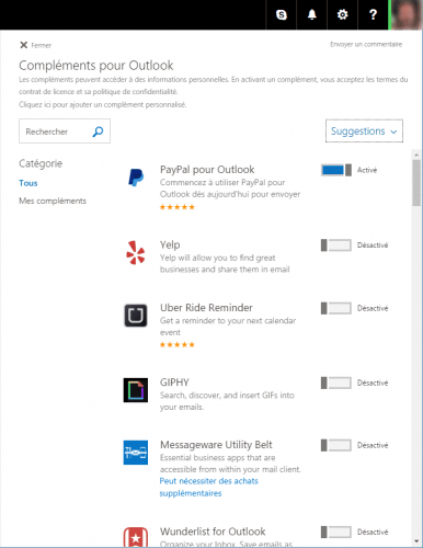 Compléments Outlook.com