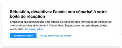 Avertissement de sécurité Yahoo