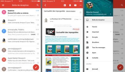 L'interface de l'app Gmail pour iOS