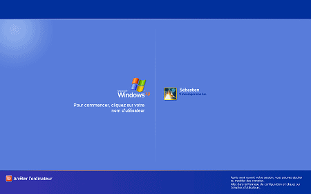 Page d'accueil Windows XP