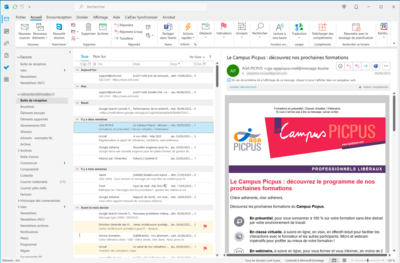 L'interface d'Outlook 2019